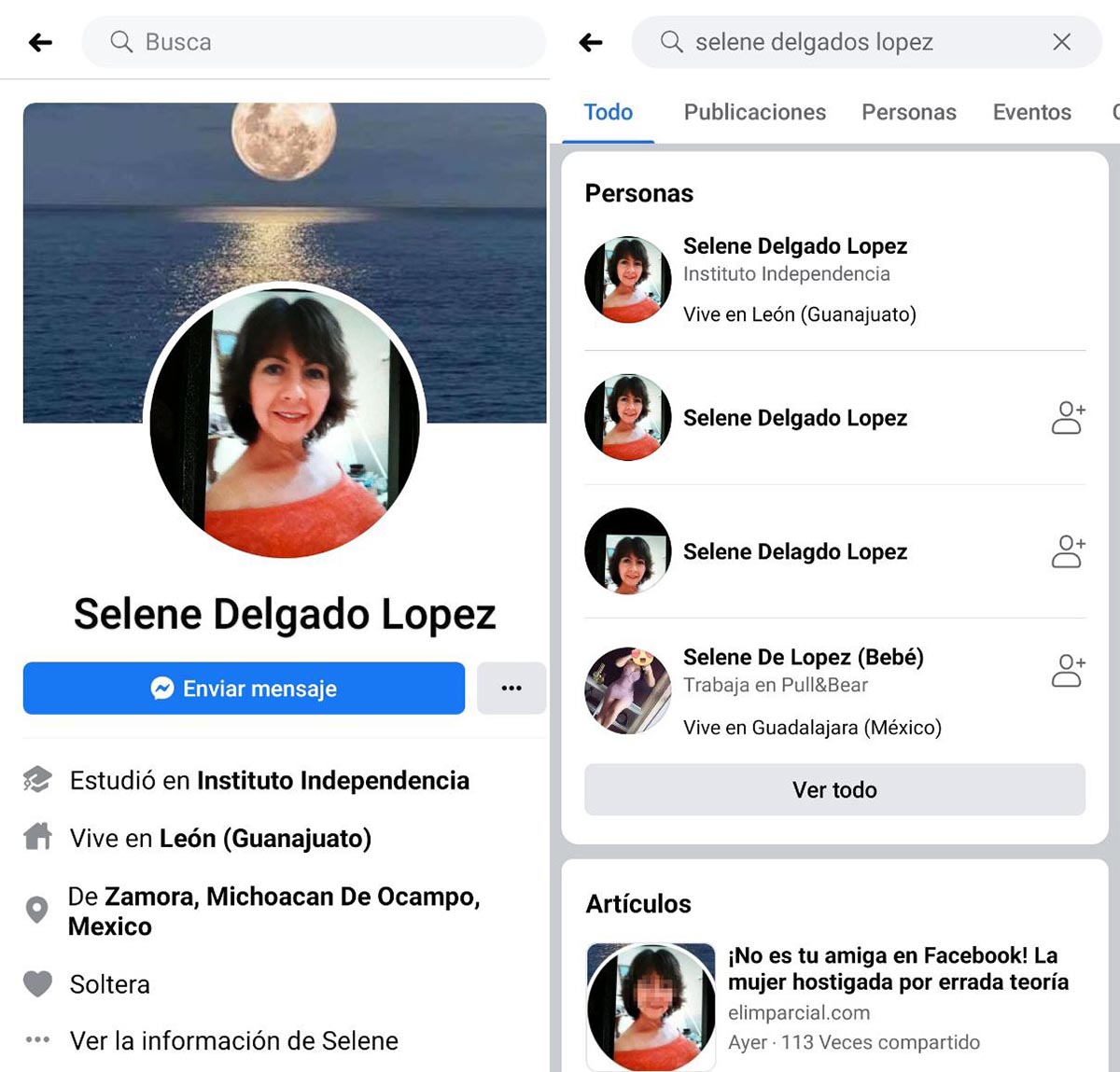 Selene Delgado en Facebook