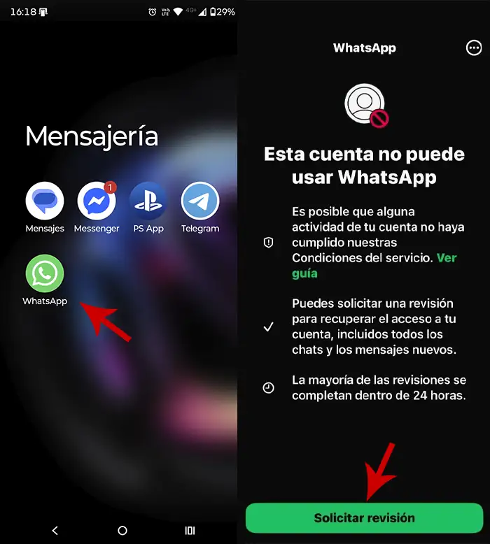 Solicitar revisión WhatsApp