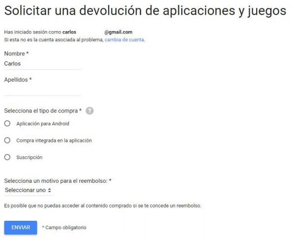 Pedir un reembolso en Google Play