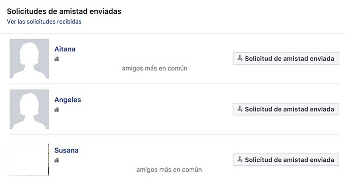 Solicitudes de amistad no aceptadas Facebook