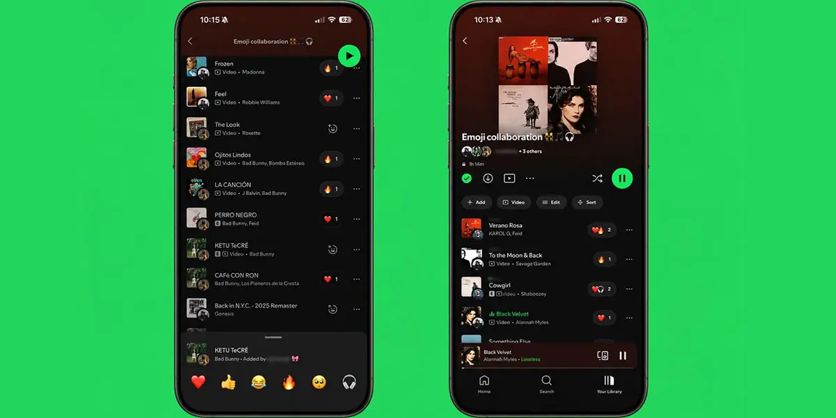 Reacciones para listas colaborativas en Spotify