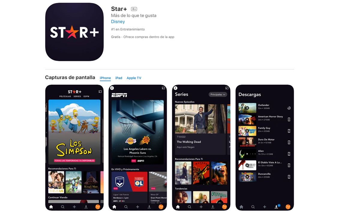 Star Plus también está disponible para descargar en la App Store de Apple en dispositivios iOS