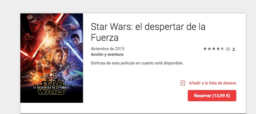 Star Wars: el despertar de la Fuerza en Google Play Películas