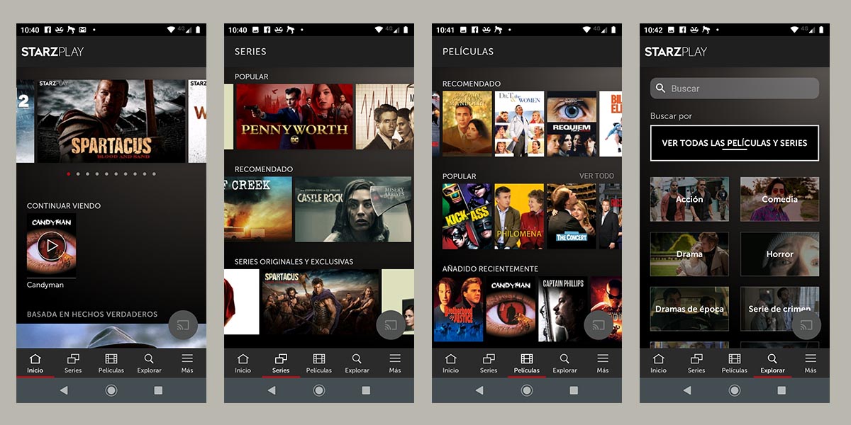 Interfaz de StarzPlay