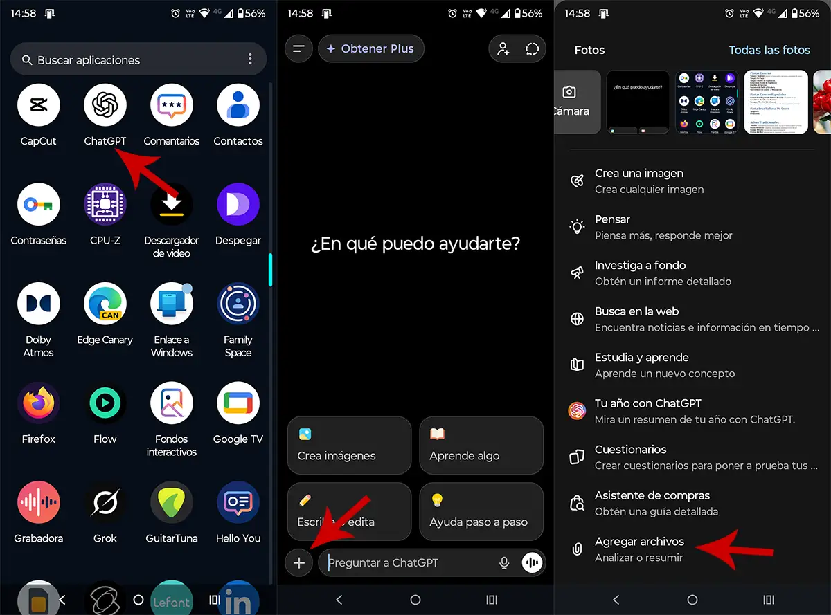 Subir archivos a ChatGPT desde el móvil