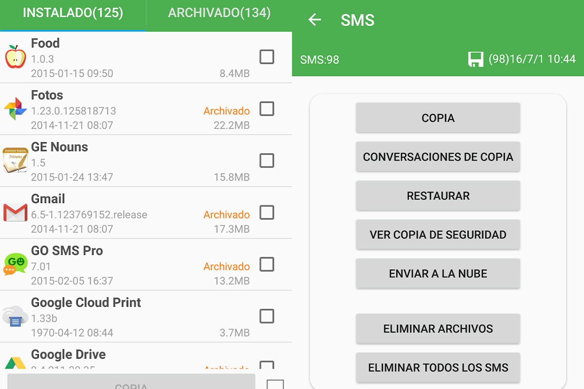 Super Backup: SMS y contactos