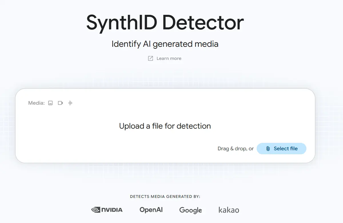 Página de inicio de SynthID Detector