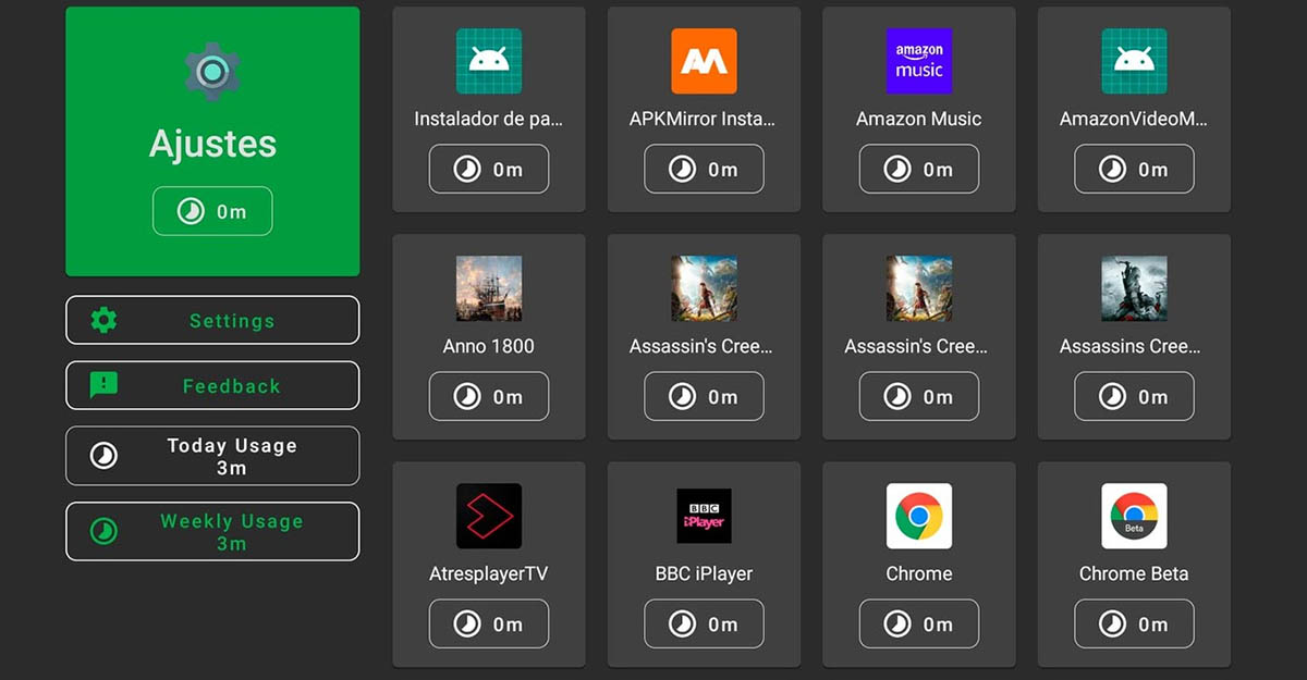 TVUsage interfáz adaptada a Android TV y al uso de mando a distancia