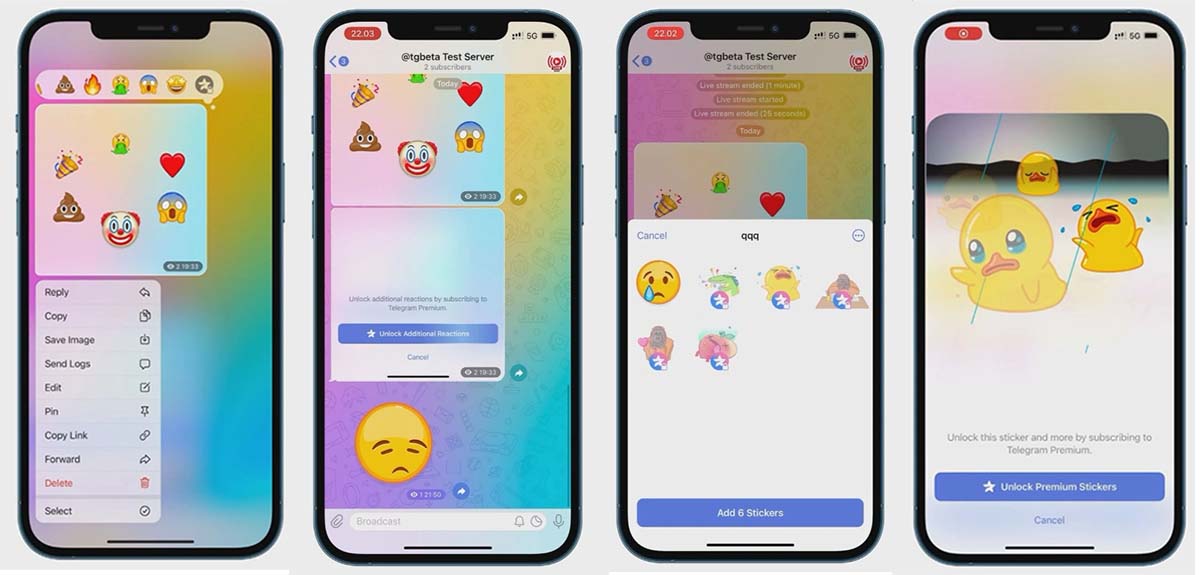 Telegram Premium reacciones stickers especiales