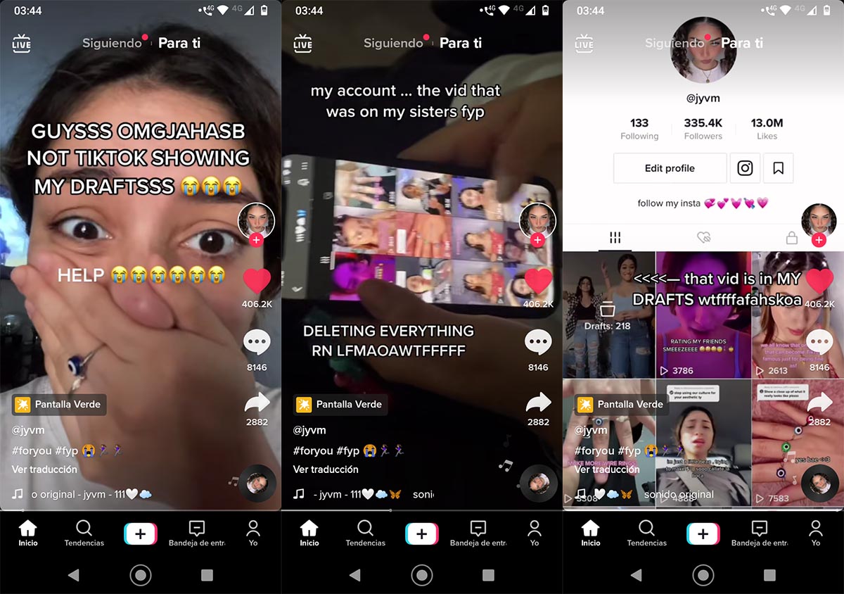 TikTok muestra borradores falso