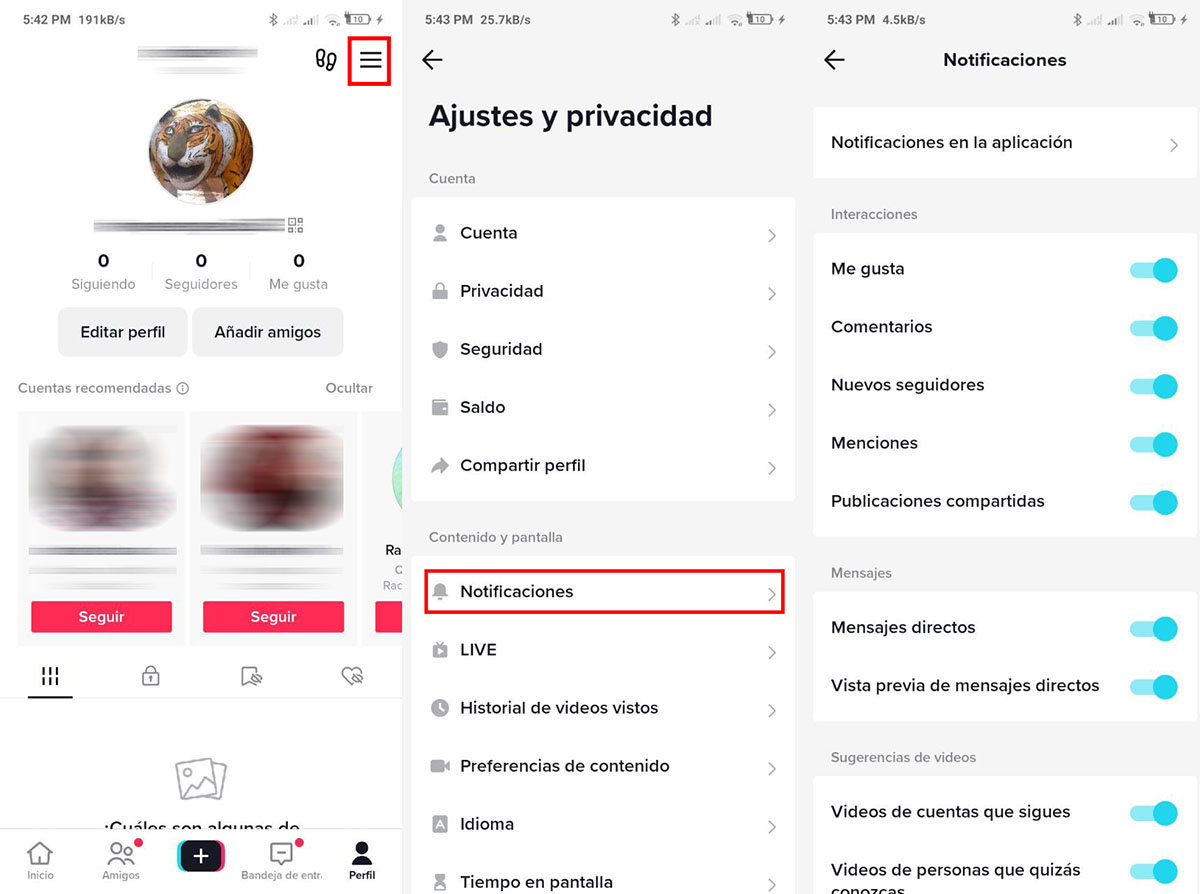 Tiktok deshabilitar notificaciones