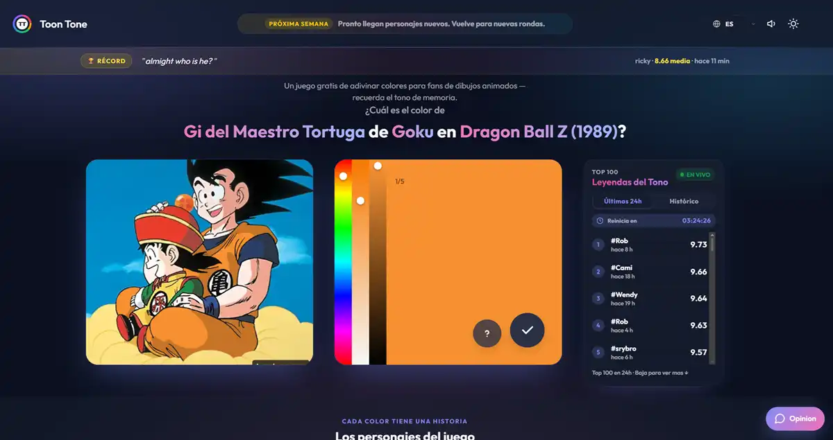 Toon Tone adivinar colores de goku