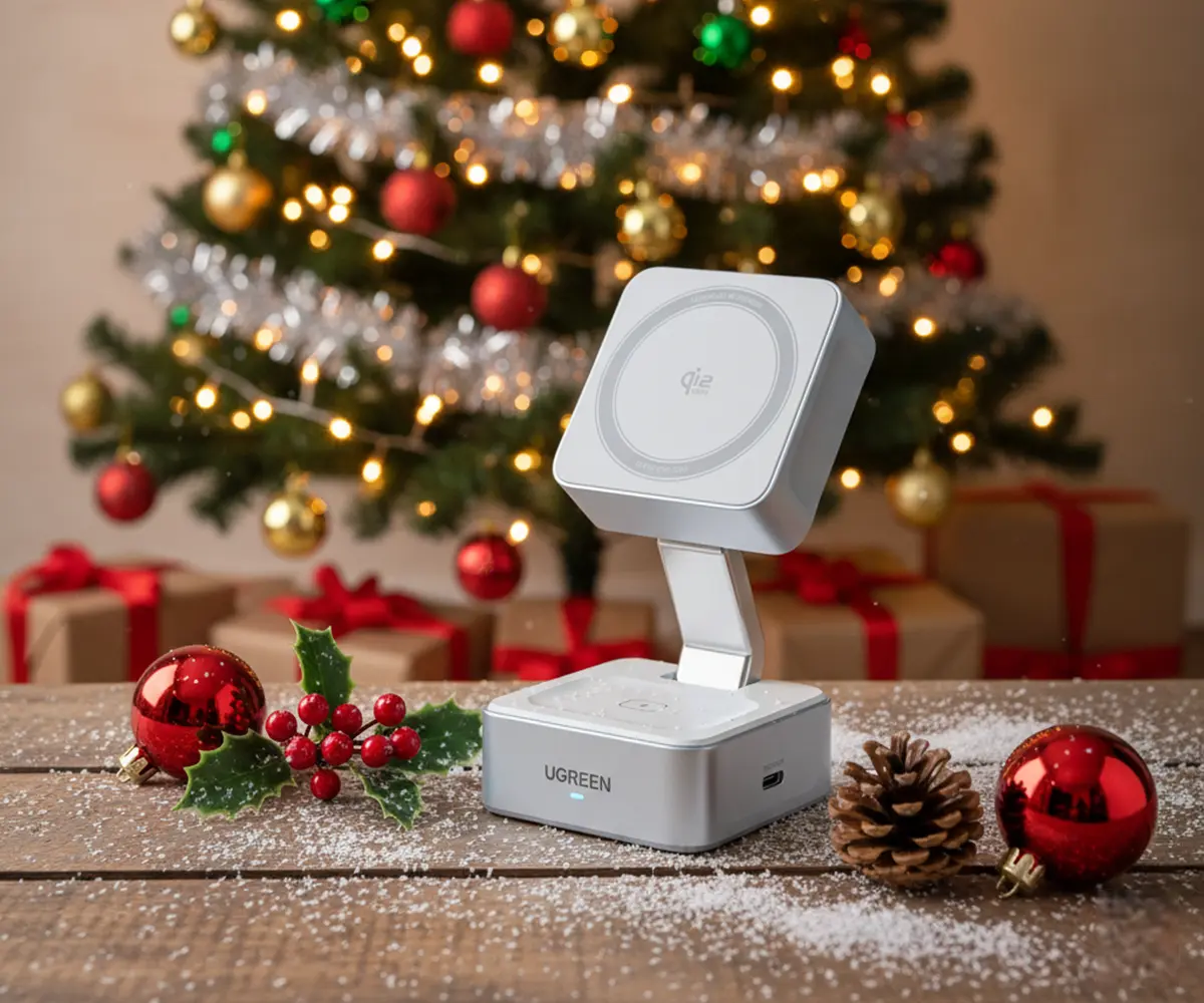 UGREEN MagFlow 2-in-1 Cargador Magnetico Inalambrico 25W de Navidad