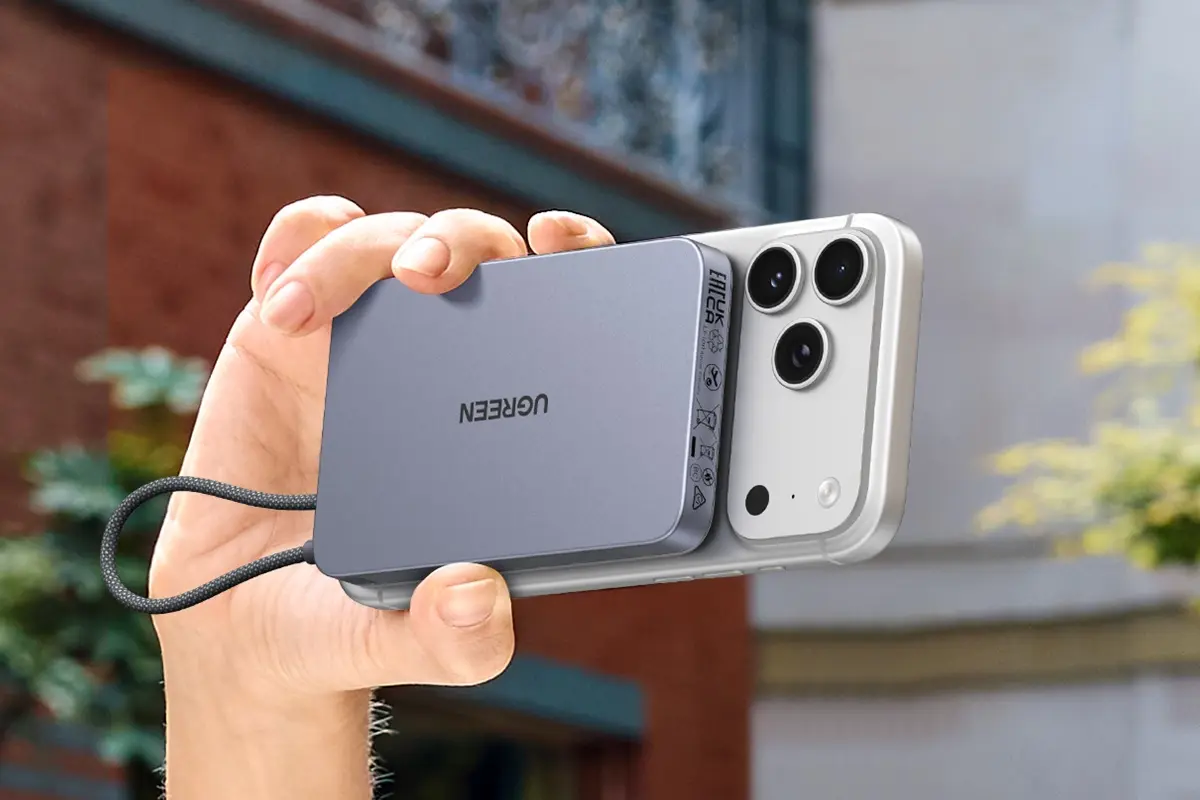 UGREEN MagFlow Air Magnetic Power Bank 10000mAh Capacidad para todo el dia con cable integrado