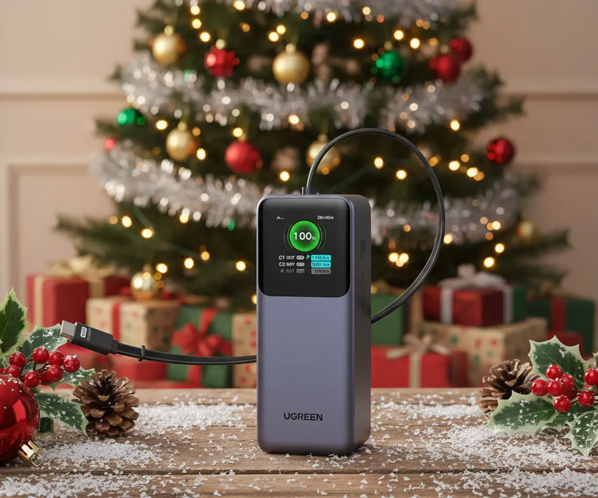 UGREEN Nexode Power Bank 20000mAh 165W con cable Retractil USB-C de Navidad
