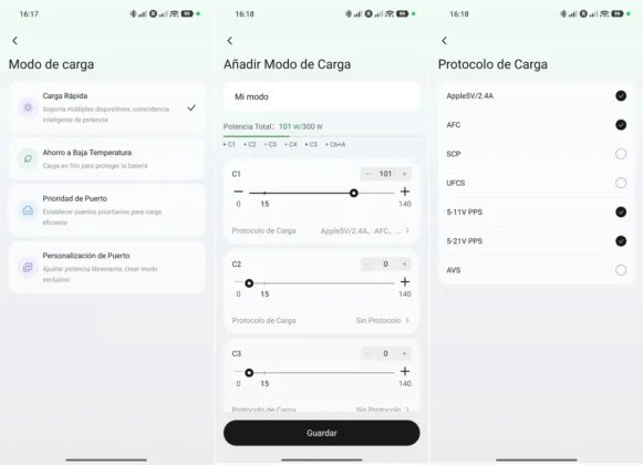 UGREEN Nexode Pro 160 W desde la app tambien puedes usar sus modos de carga gestionar los protocolos de carga y mas