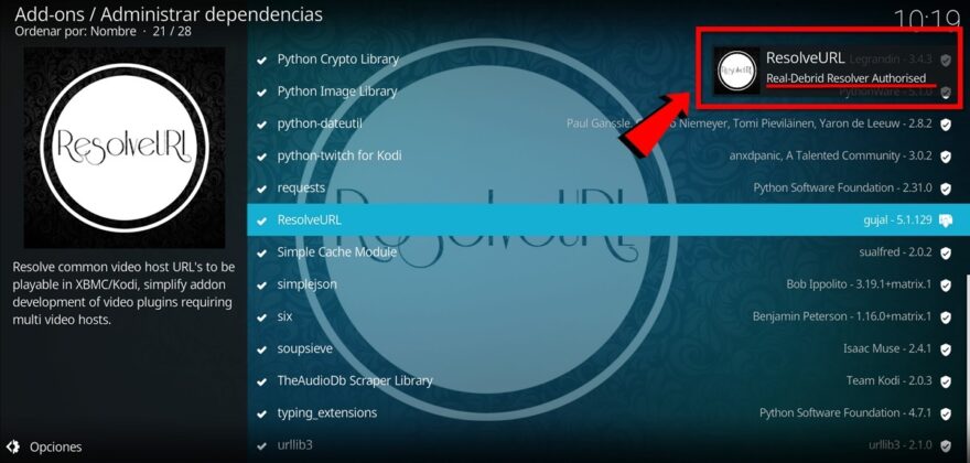 Un aviso te indicara que haz sincronizado con exito tu cuenta de Real-Debrid al dispositivo