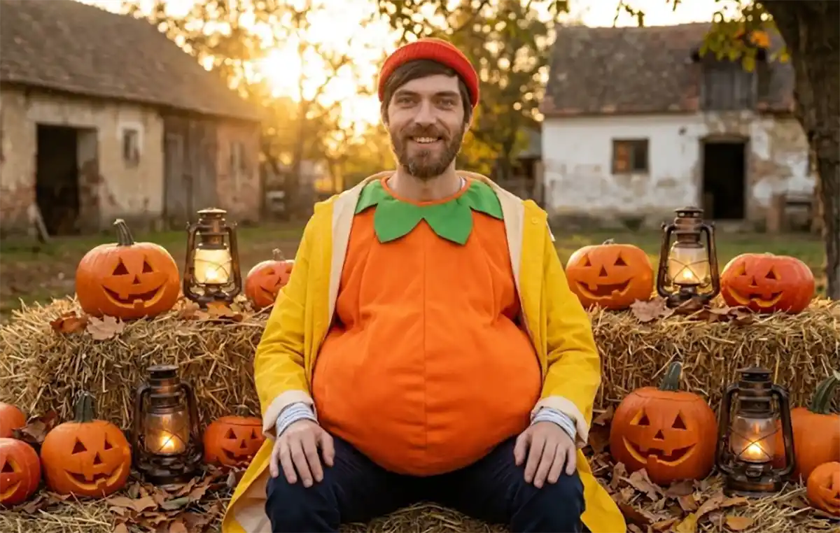 Una foto divertida con calabazas