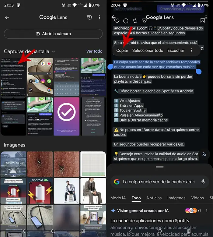 Usar Google Lens para copiar texto