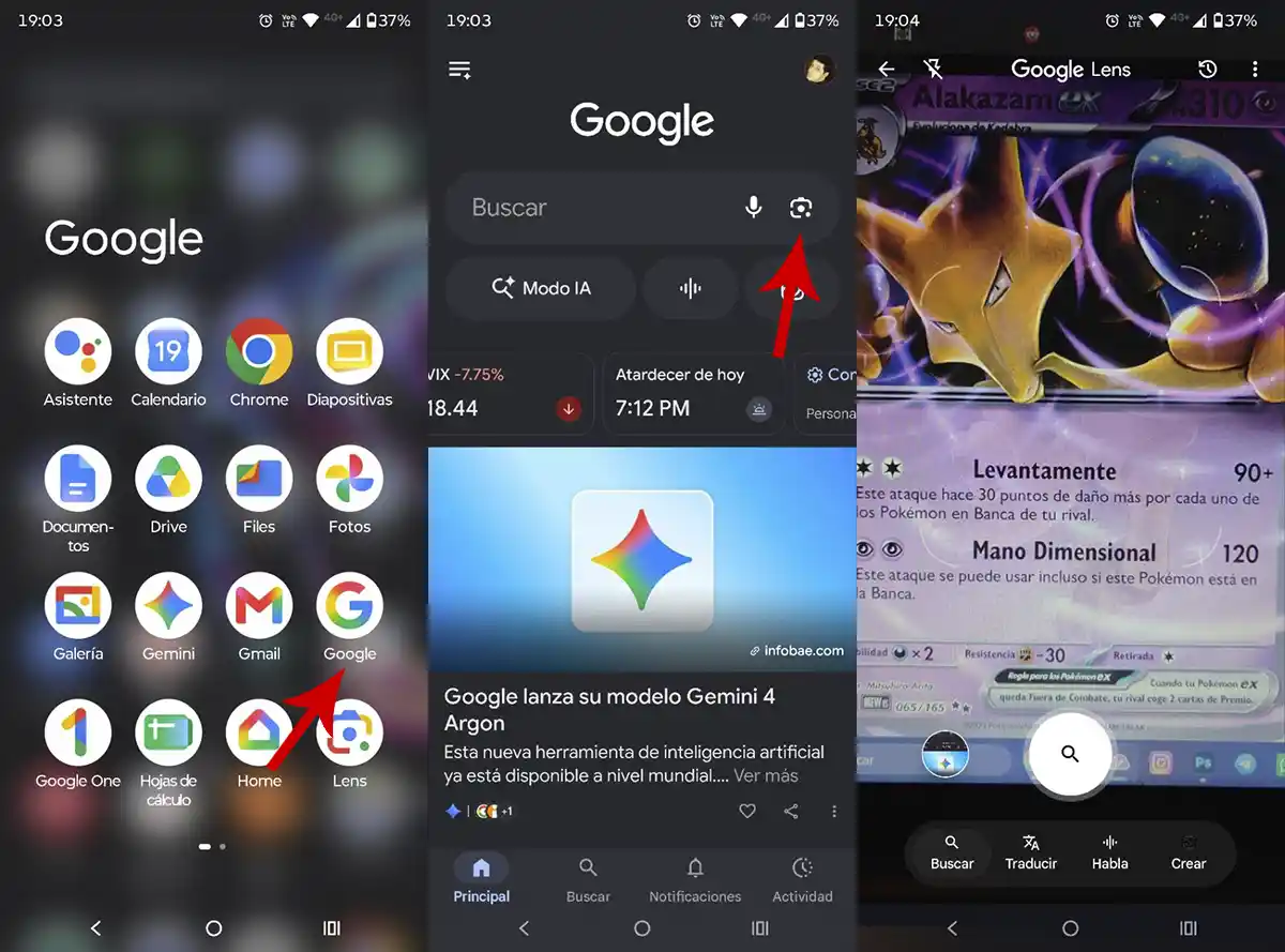 Usar Google Lens para una carta de Pokémon