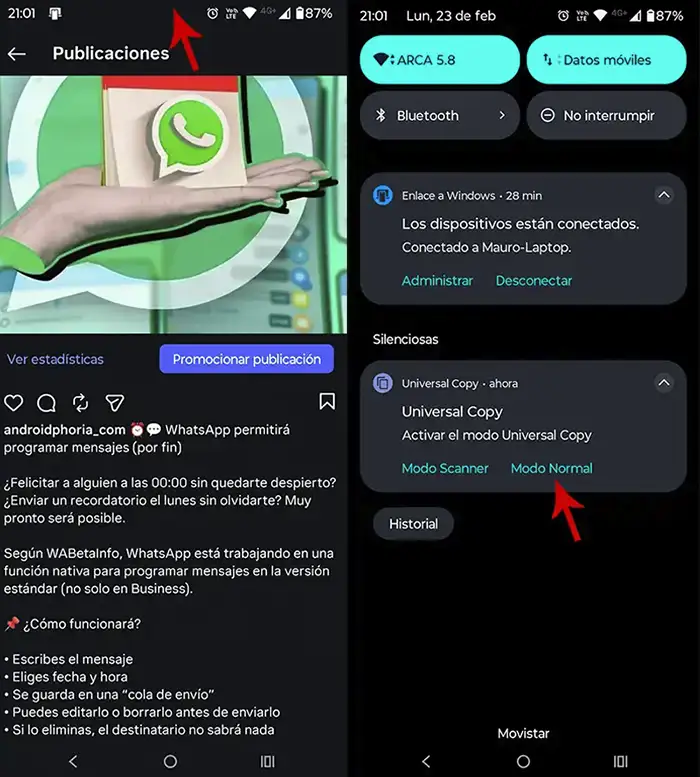 Usar Universal Copy en Android