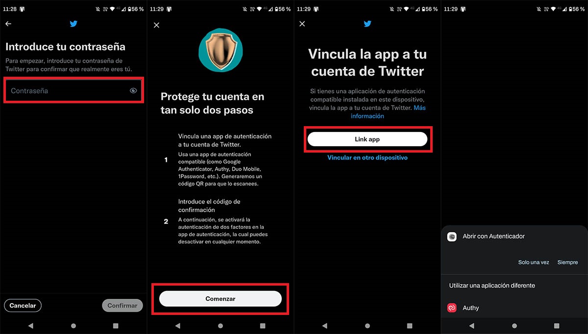 Usar aplicacion para activar autenticacion en dos pasos en Twitter