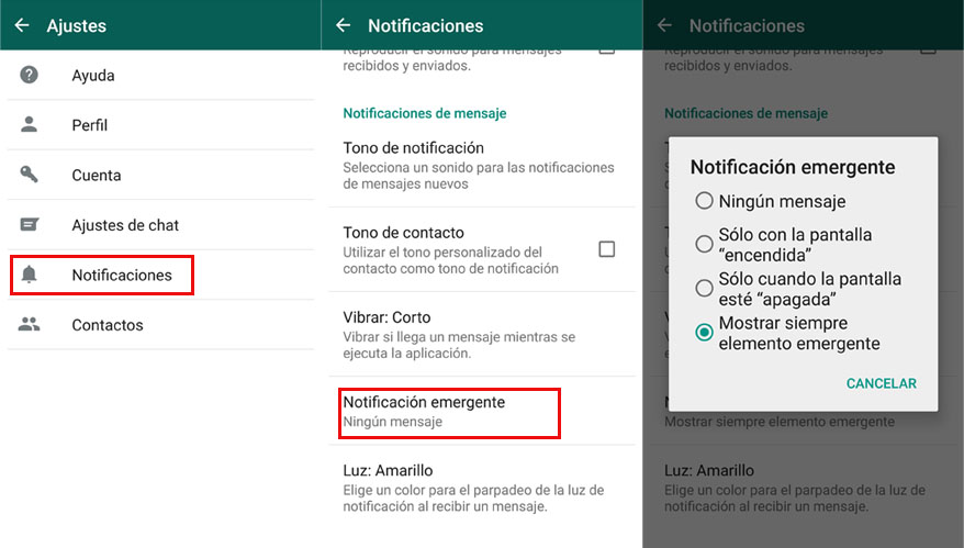 Usar notificaciones emergentes para burlar el doble check azul de WhatsApp