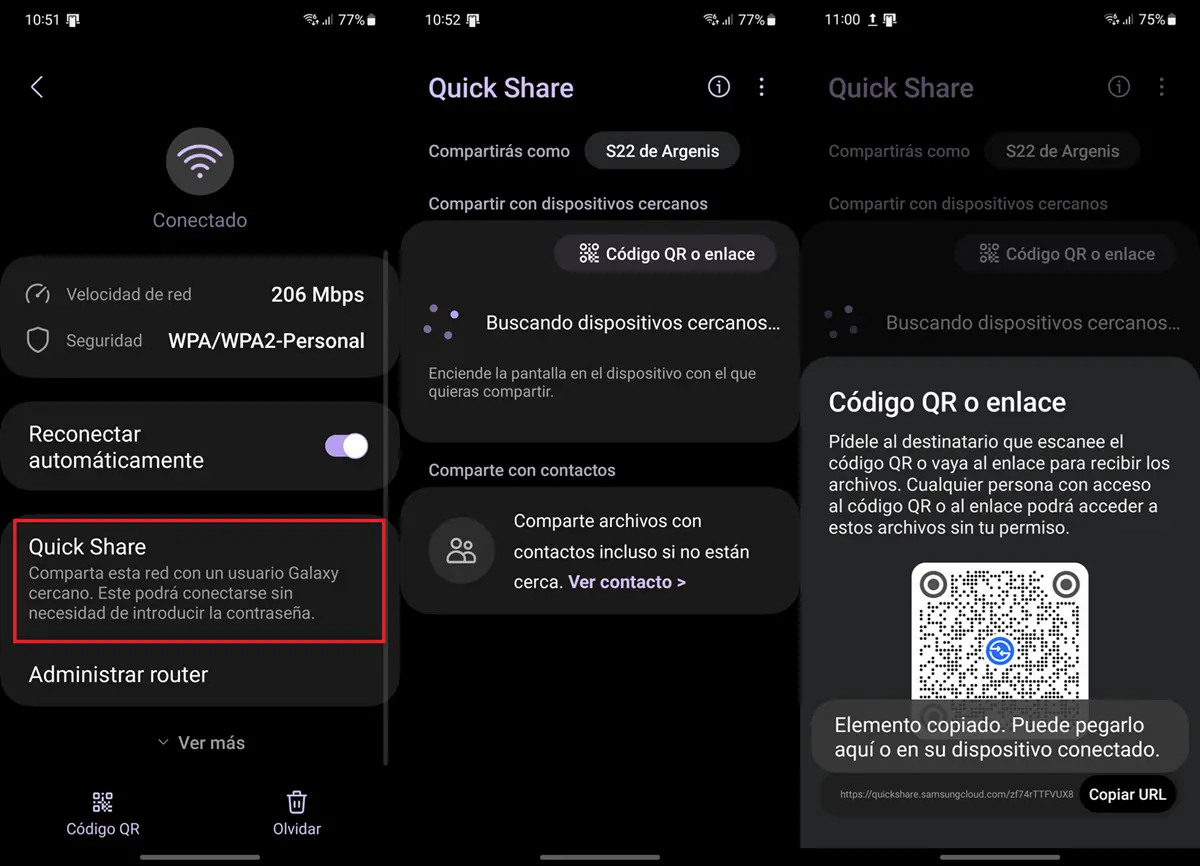 Utiliza la funcion Quick Share de tu movil