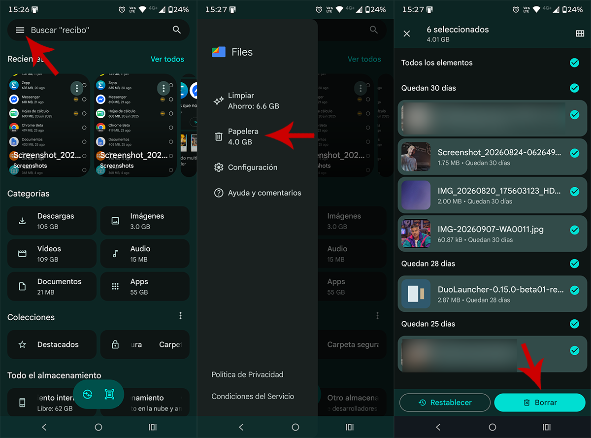 Vaciar papelera de reciclaje en Android