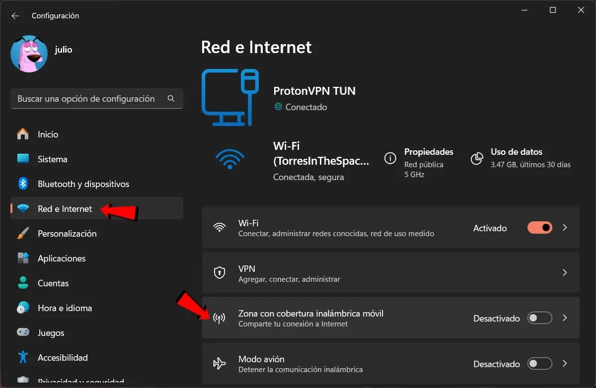 Ve a la Configuracion de Windows entra en Red e Internet y luego en Zona con cobertura inalambrica movil