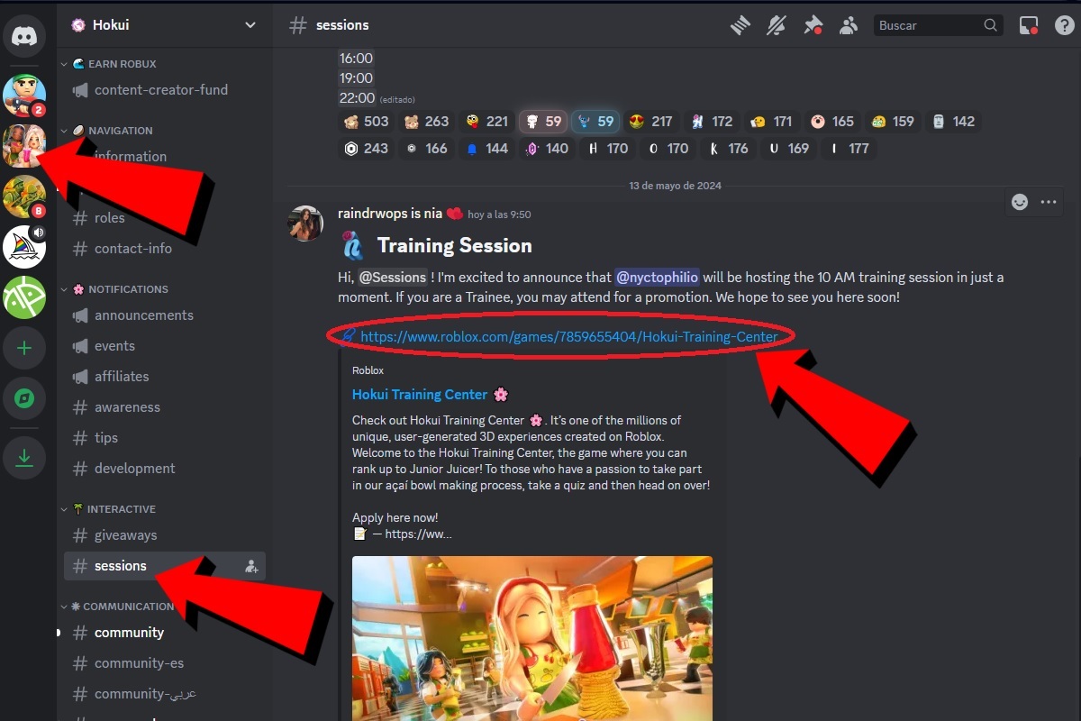 Ve al Discord de Hokui y entra en el canal sessions