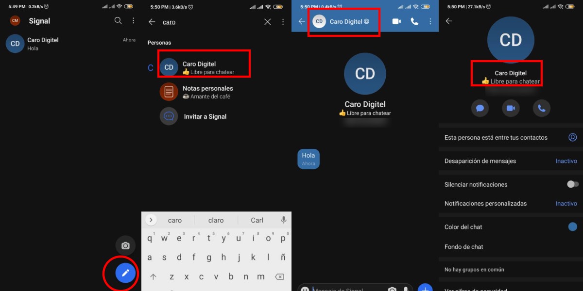 Ve los estados de tus contactos en signal