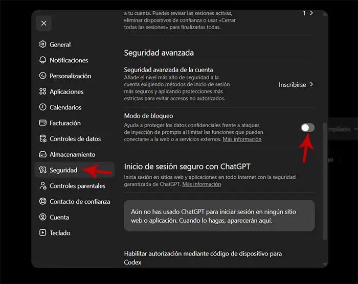 Ver Modo de bloqueo ChatGPT