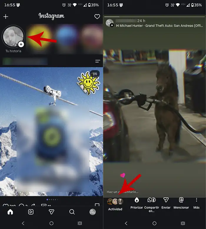 Ver actividad de Instagram