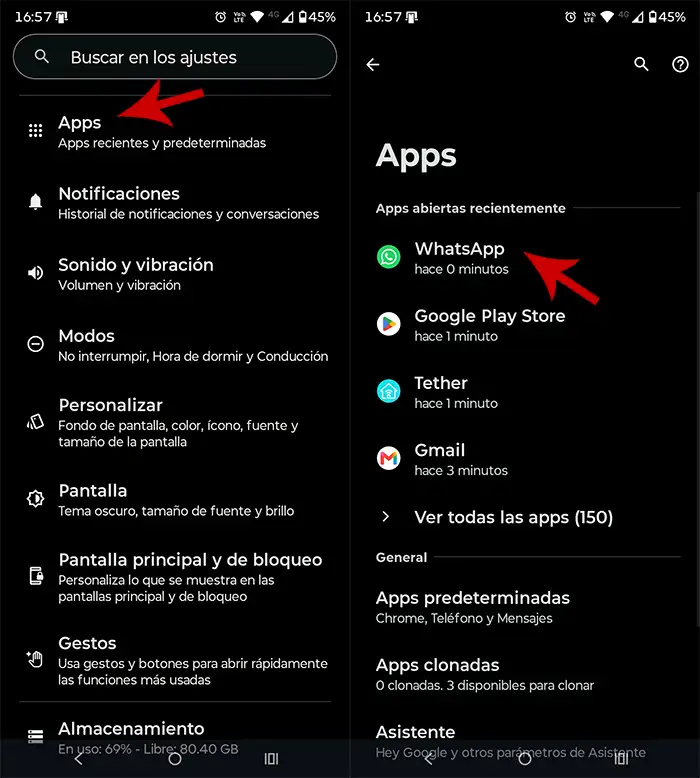 Ver ajustes de WhatsApp en Android