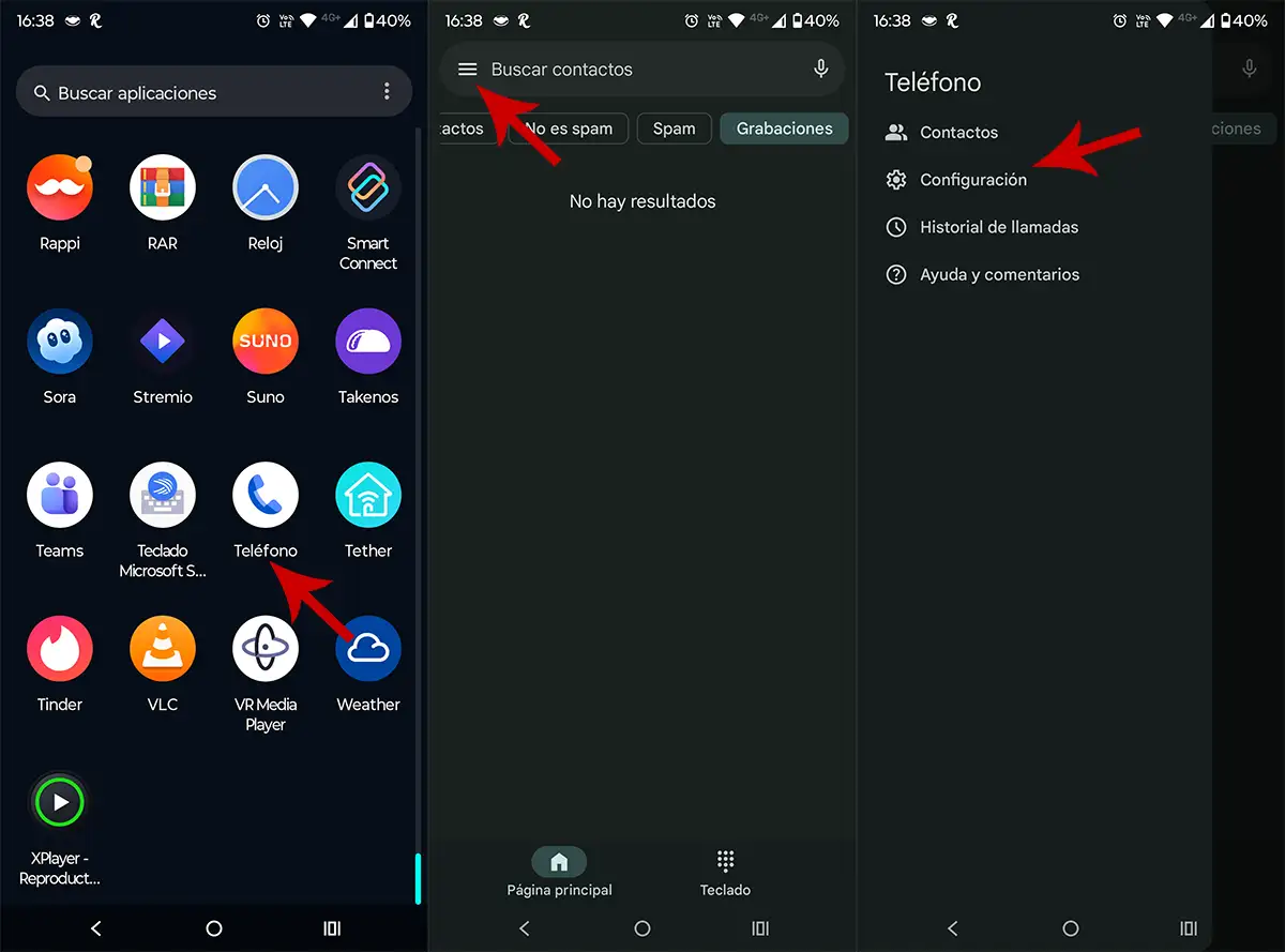 Ver ajustes de la app Telefono Android