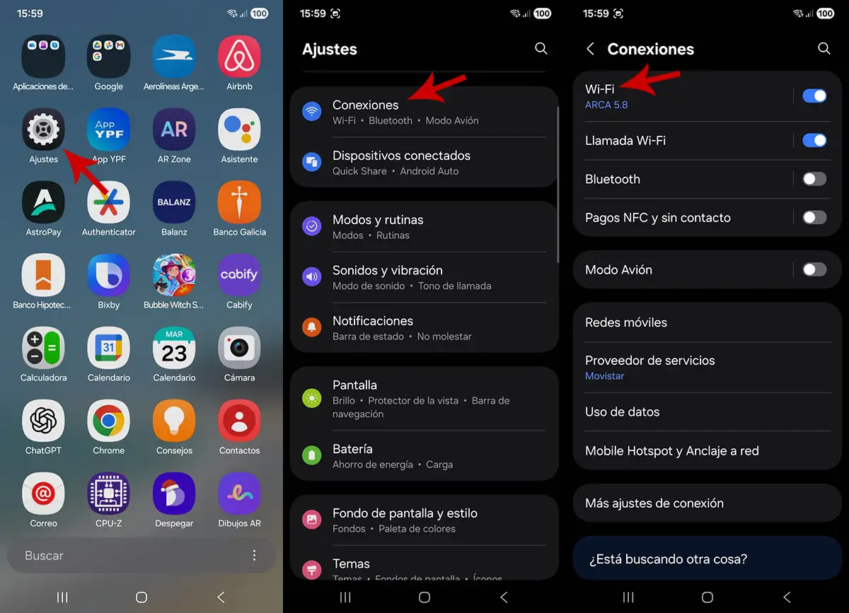 Ver ajustes de red WiFi en Android