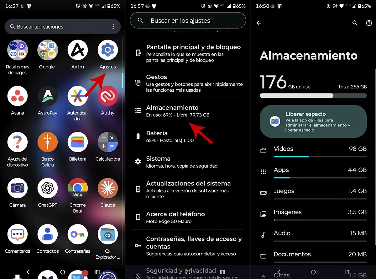 Ver almacenamiento movil Android