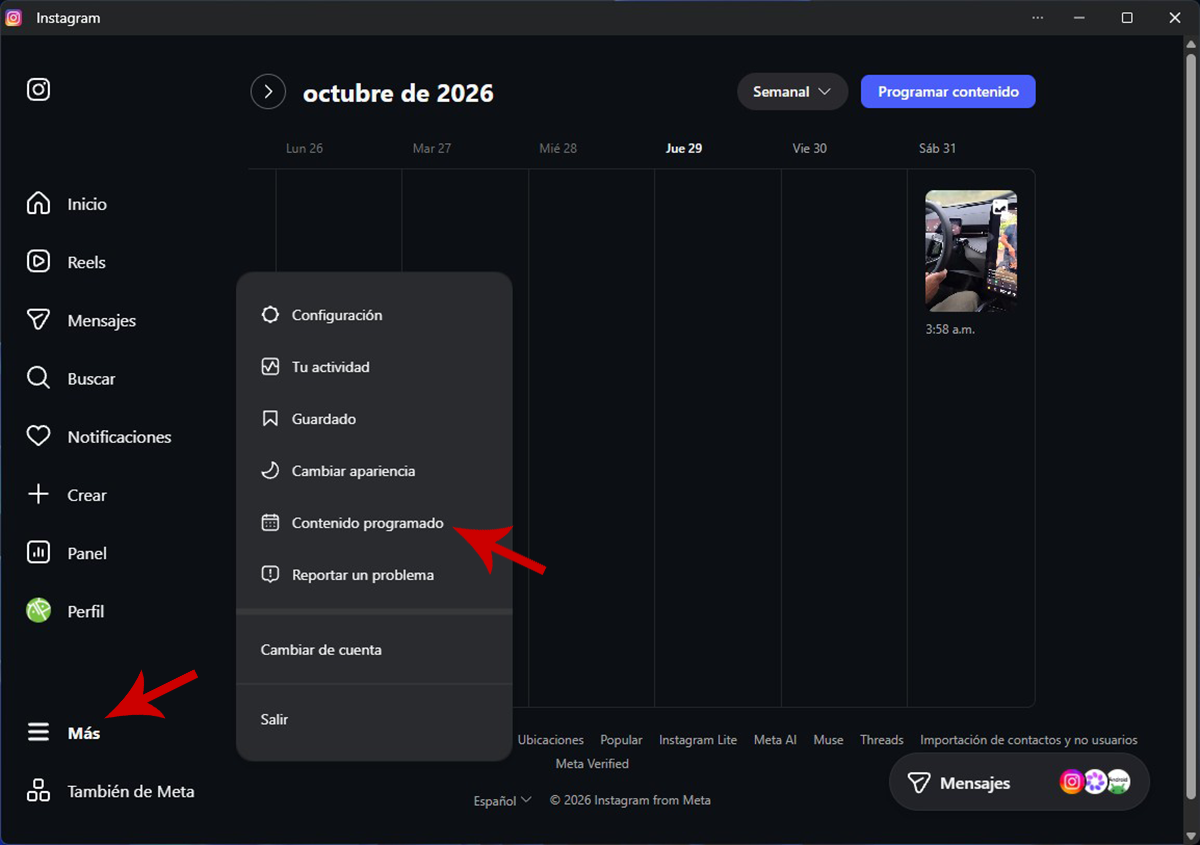 Ver contenido programado Instagram