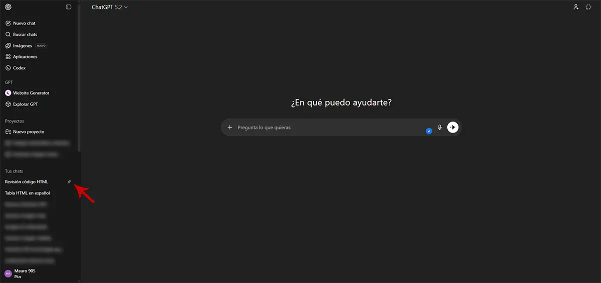 Ver conversacion fijada en ChatGPT