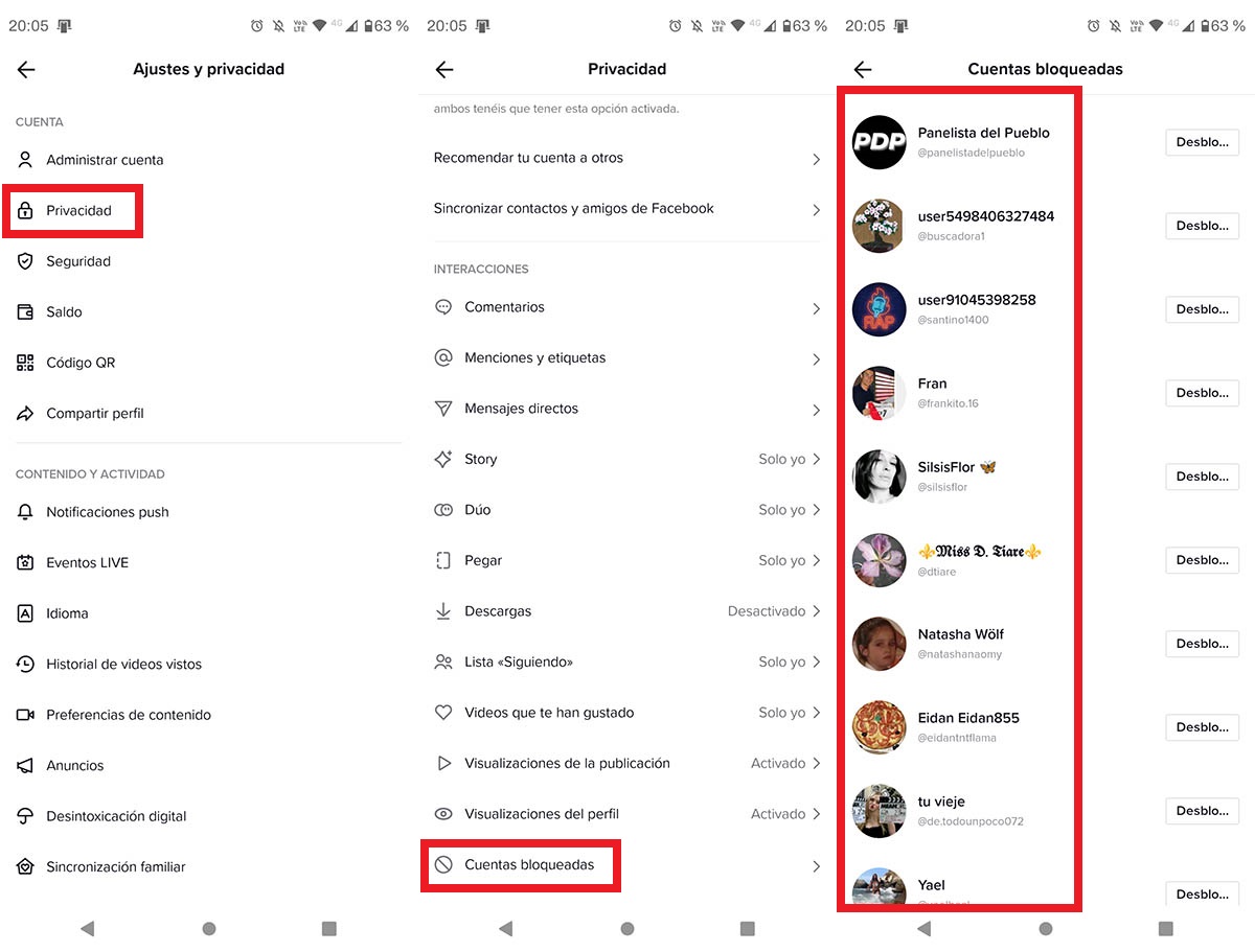 Ver cuentas bloqueadas en TikTok