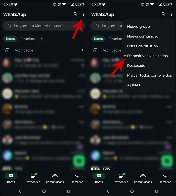 Ver dispositivos vinculados WhatsApp