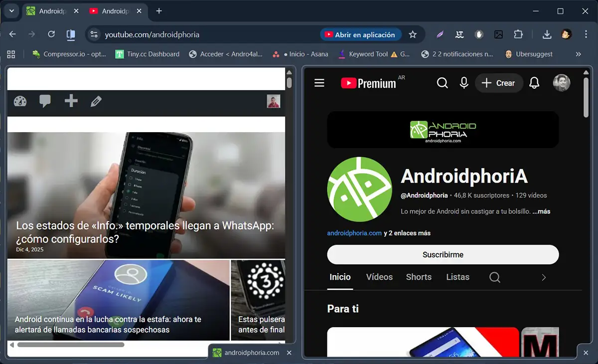 Ver dos pestañas juntas en Chrome