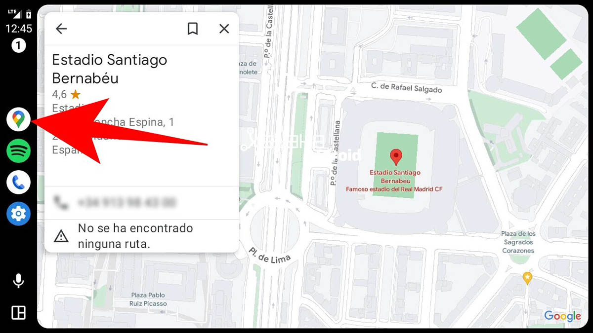 Ver el mapa de Google Maps en pantalla completa en Android Auto