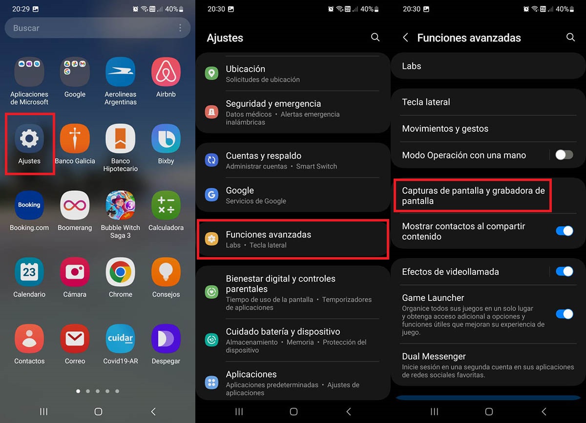 Ver las opciones de captura de pantalla Samsung Galaxy