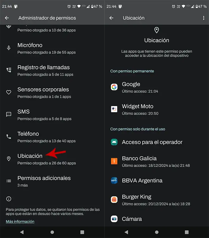 Ver los permisos de ubicacion de una app