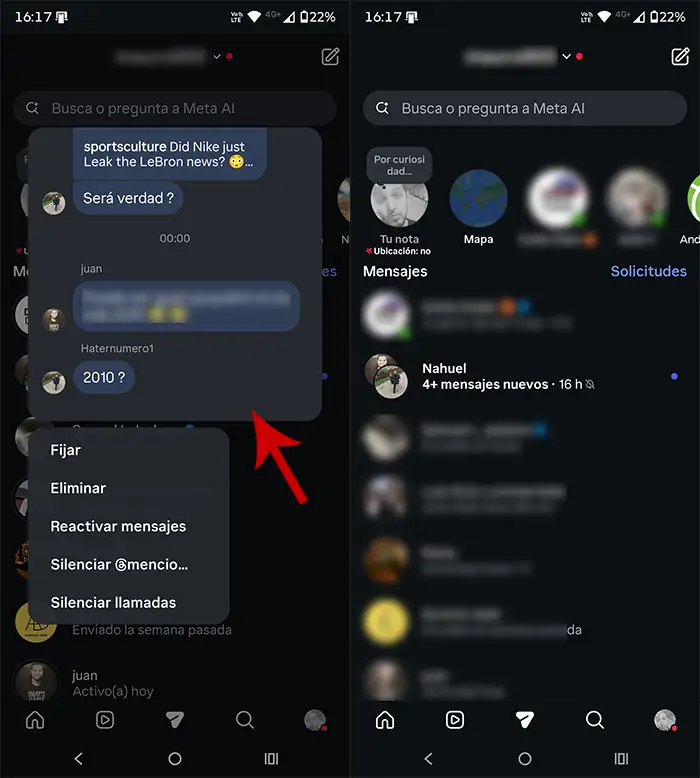 Ver mensajes de Instagram sin abrirlos