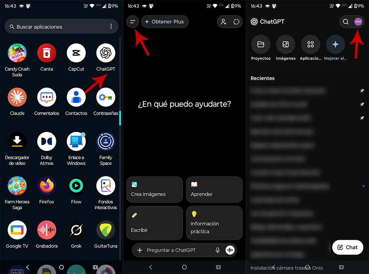 Ver opciones de ChatGPT en Android