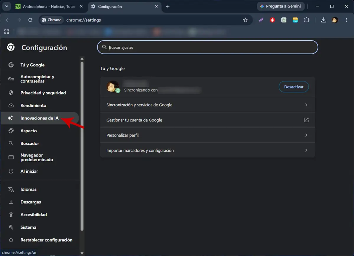 Ver opciones de IA en Chrome