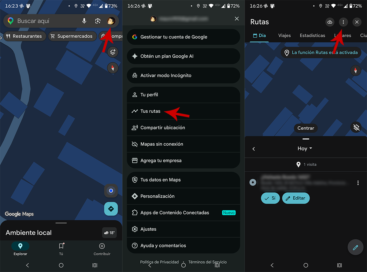 Ver opciones de rutas en Google Maps